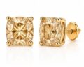 Elegant cushion cut diamond stud earrings in gold with secure screw back.