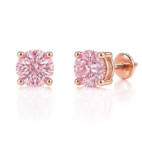 Elegant pink cubic zirconia stud earrings with rose gold setting.