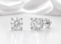 Elegant lab grown diamond stud earrings in sterling silver.