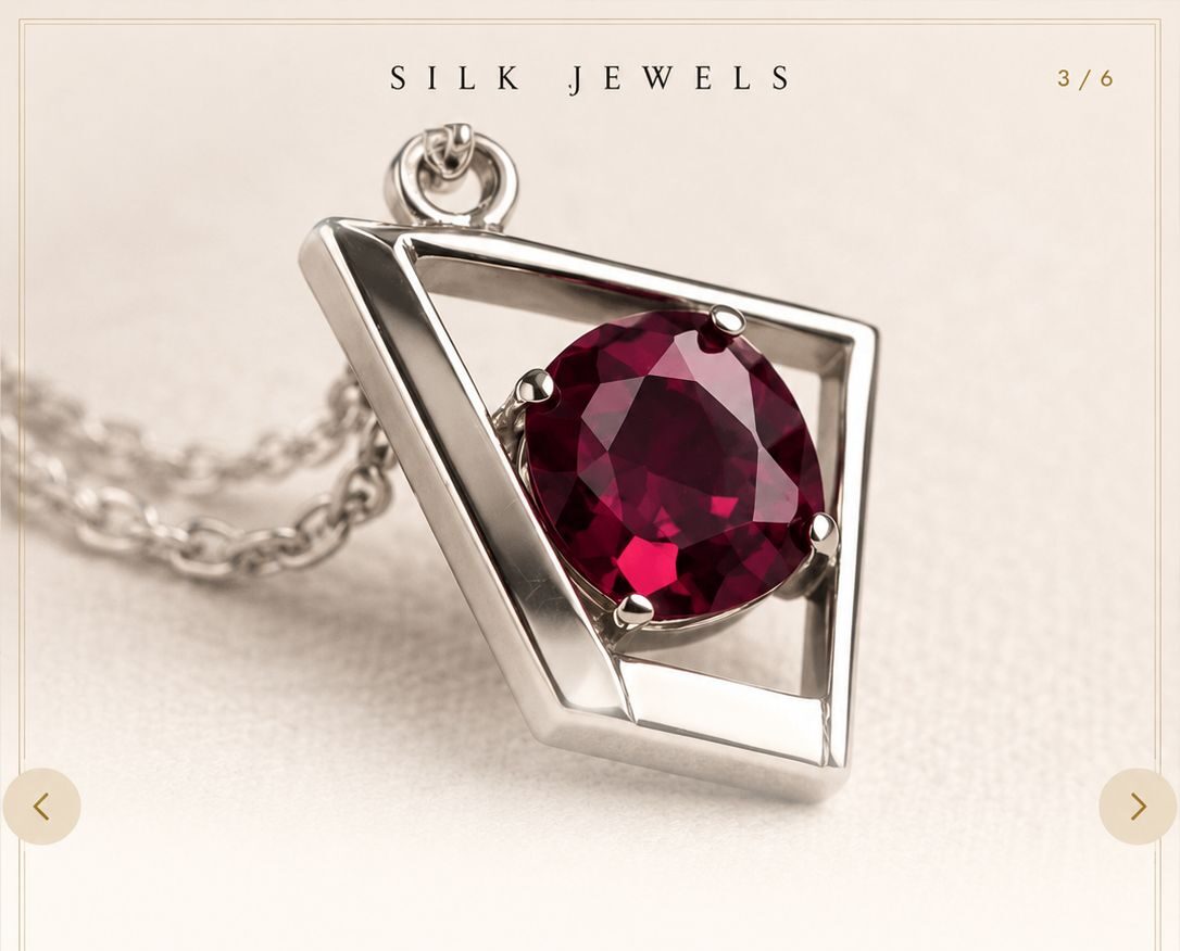 Sterling silver pendant with a deep red ruby gemstone for women and teens.