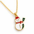 Gold-tone snowman pendant on chain with red scarf and hat.