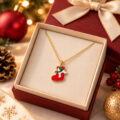 Gold Santa Hat Necklace pendant in a gift box.