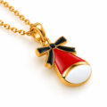 Red and gold enamel Santa hat charm necklace, Christmas gift for her.