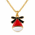 Gold chain with festive Santa hat pendant in red, black and white enamel.