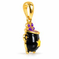 Gold witch charm pendant with purple accents and star detail.