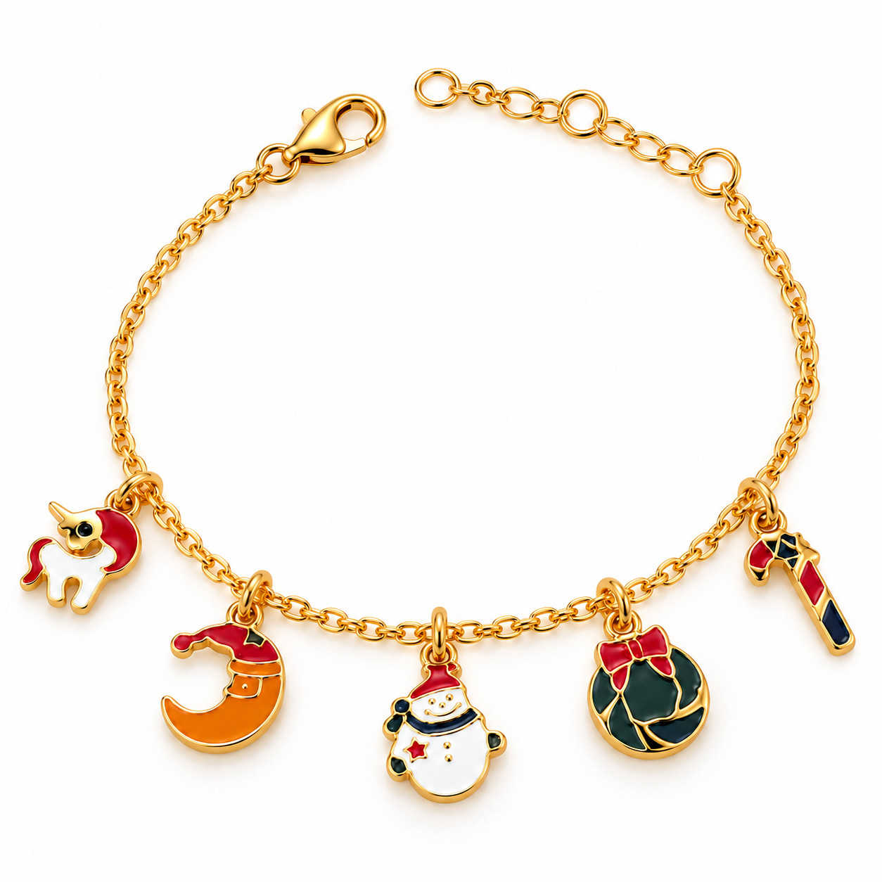 Gold Christmas Charm Bracelet (1) Gold Christmas Charms Candy Bracelet – 925 Sterling Silver | Christmas Gift for Her - Image 1