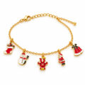 Gold-tone bracelet with festive enamel charms including reindeer, snowman, and Santa.