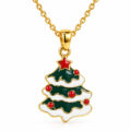 Gold-plated Christmas tree pendant with red and white enamel accents.