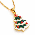 Gold-plated Christmas tree pendant with red accents on a gold chain.