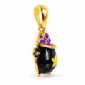 Gold pendant featuring a black cat with purple accents and a star detail.