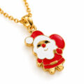 Gold-plated Santa Claus pendant with red and white enamel details on a chain.