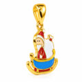 Gold Santa sleigh pendant with colorful enamel details for women and kids.