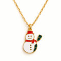 Gold snowman pendant on chain with red scarf.