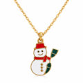 Gold chain necklace with snowman charm in red hat and scarf.