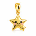Gold star pendant with cute face and pink cheeks, perfect for children and teens.