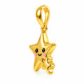 Gold star charm pendant with cute face and pink cheeks for children.